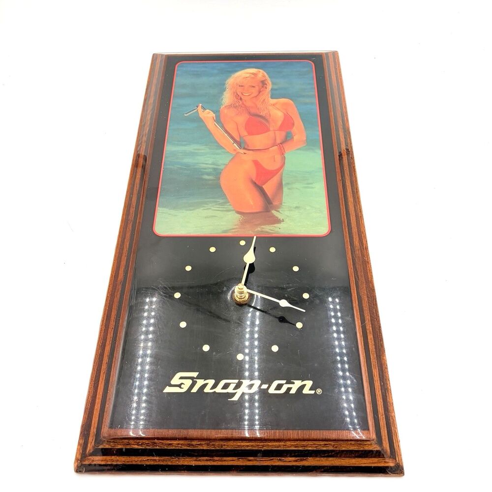 Vintage Snap-on Tools Pin-Up Girl Wall Clock Garage Advertising Man Cave WORKING